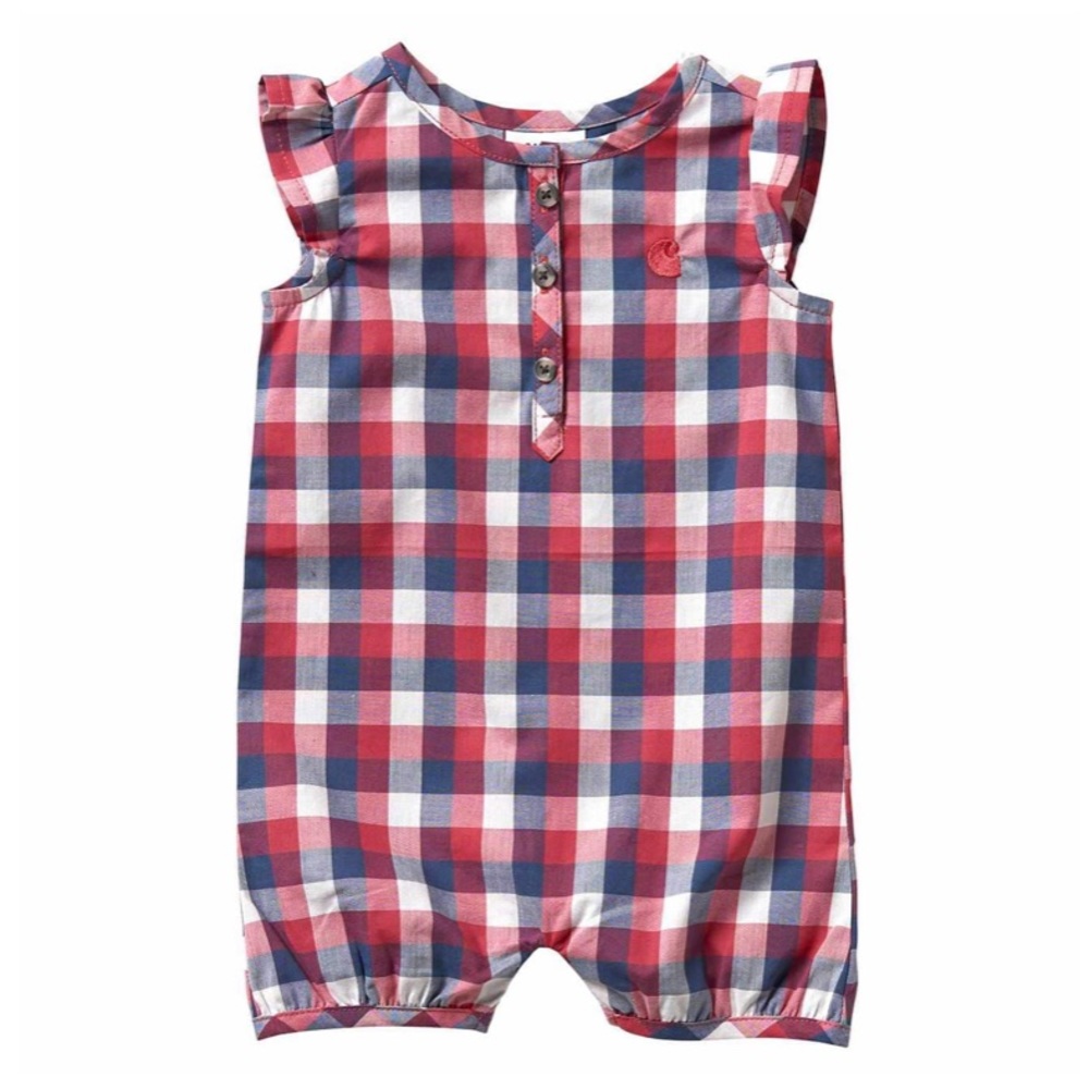 🛒2for$30 NEW Carhartt geranium plaid romper 6M